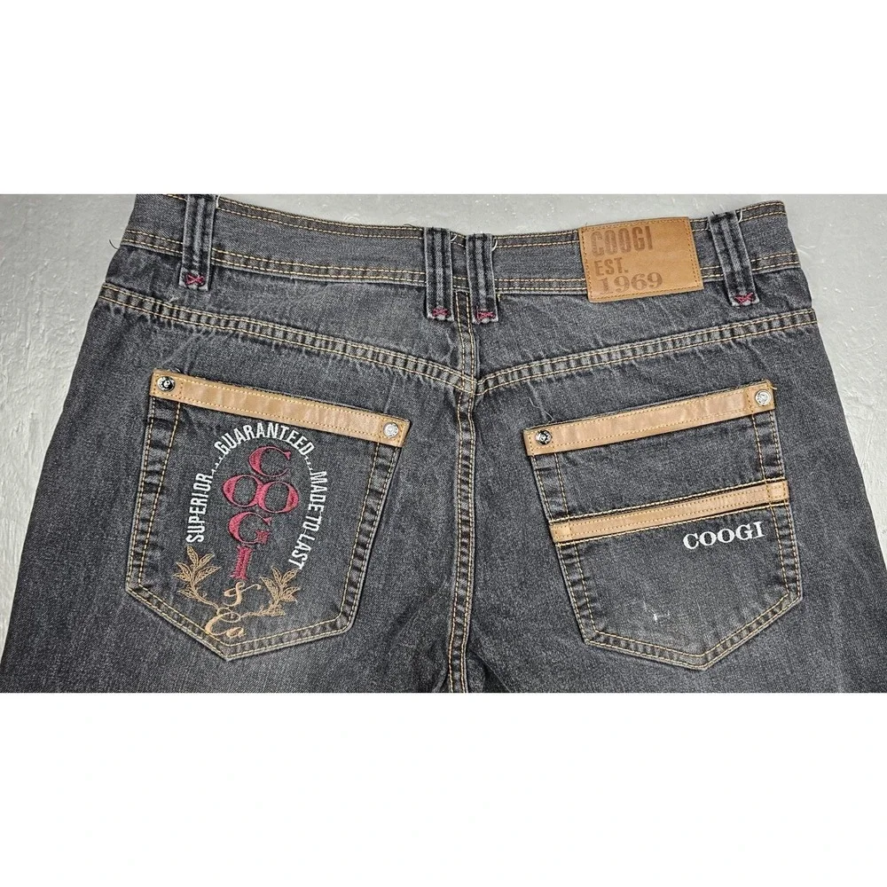 Vtg Coogi Jeans Mens 36x34 Black Embroidered‎ Punk Grunge Streetwear Hiphop